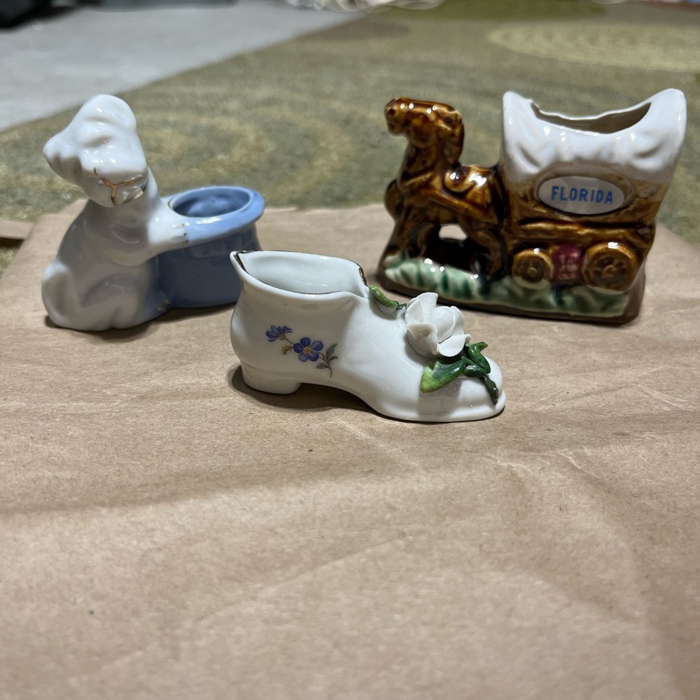 Ceramic Toothpick Holders Floral and Horse Designs and Dog/ Hat